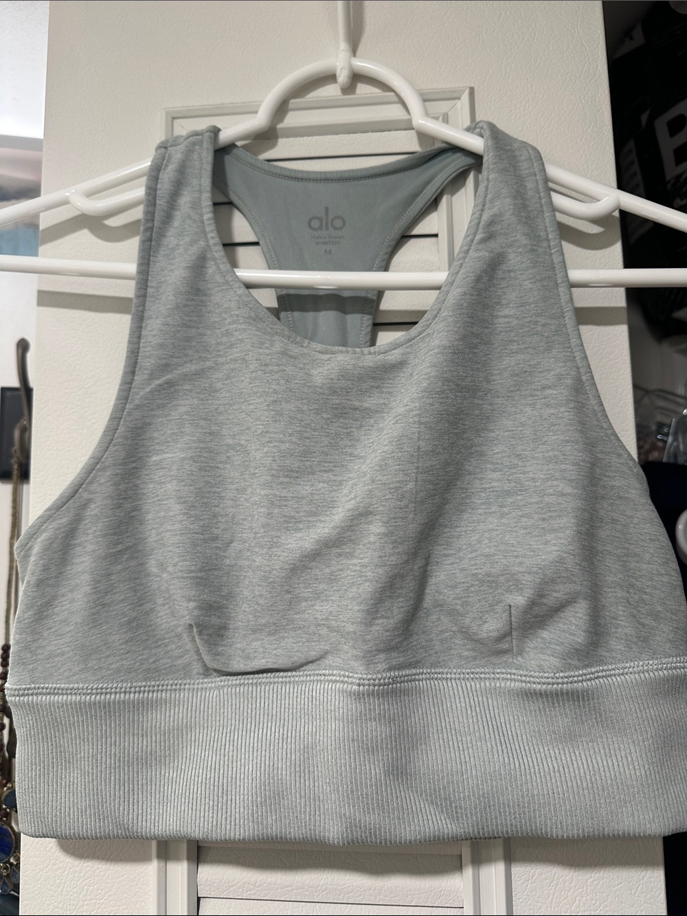 ALO Yoga Light Blue Ribbed-Band Racerback Sports Bra